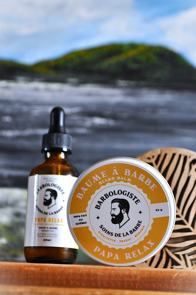 Huile et baume à barbe Papa Relax, un parfum frais aux notes d'Eucalyptus d'orange et de Romarin - Le Barbologiste