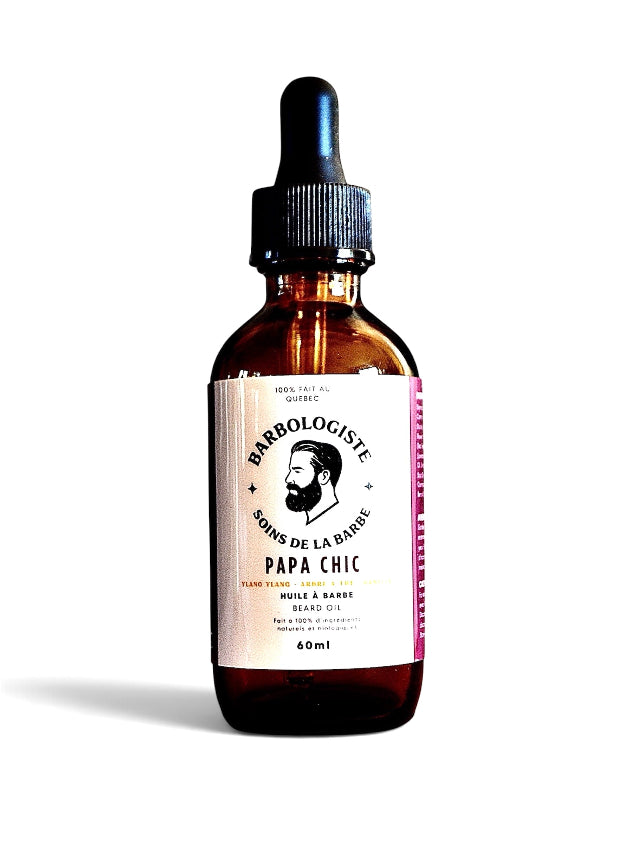 Huile à barbe Papa Chic 60ml - soin premium pour barbe au Québec - Le Barbologis
