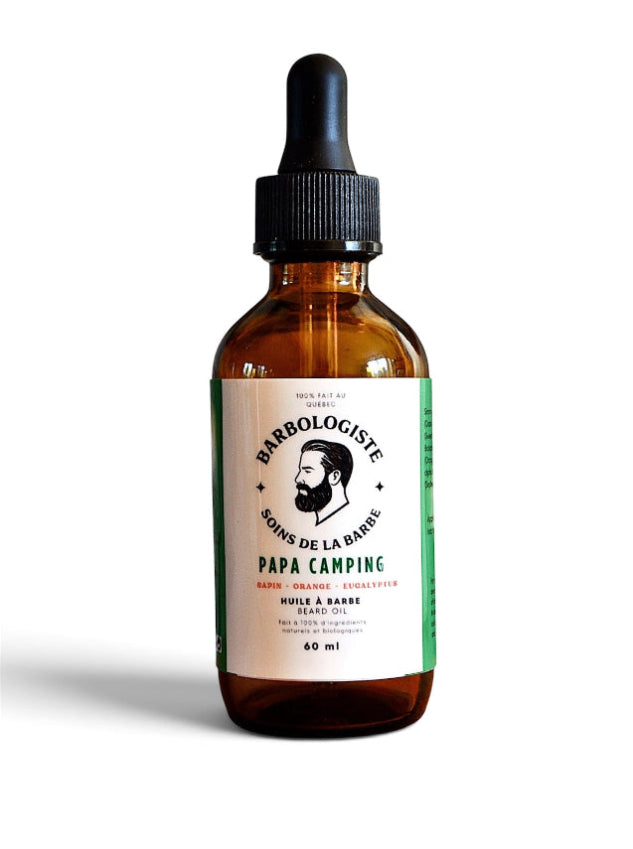 Huile à barbe Papa Camping 60ml - parfum boisé naturel fabriqué au Québec - Le Barbologiste